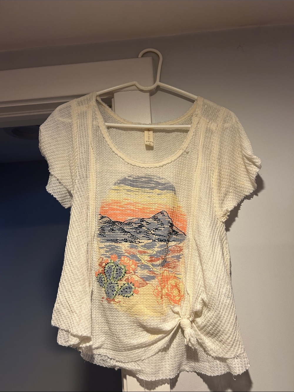 Altar'd State Cream Short Sleeve Tee with Sunset Mountain Graphic